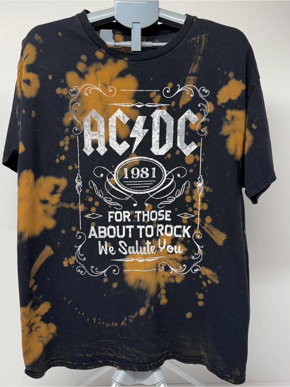 AC/DC 1981 For Those About To Rock T-Shirt Men’s XL Black Bleach Tie Dye